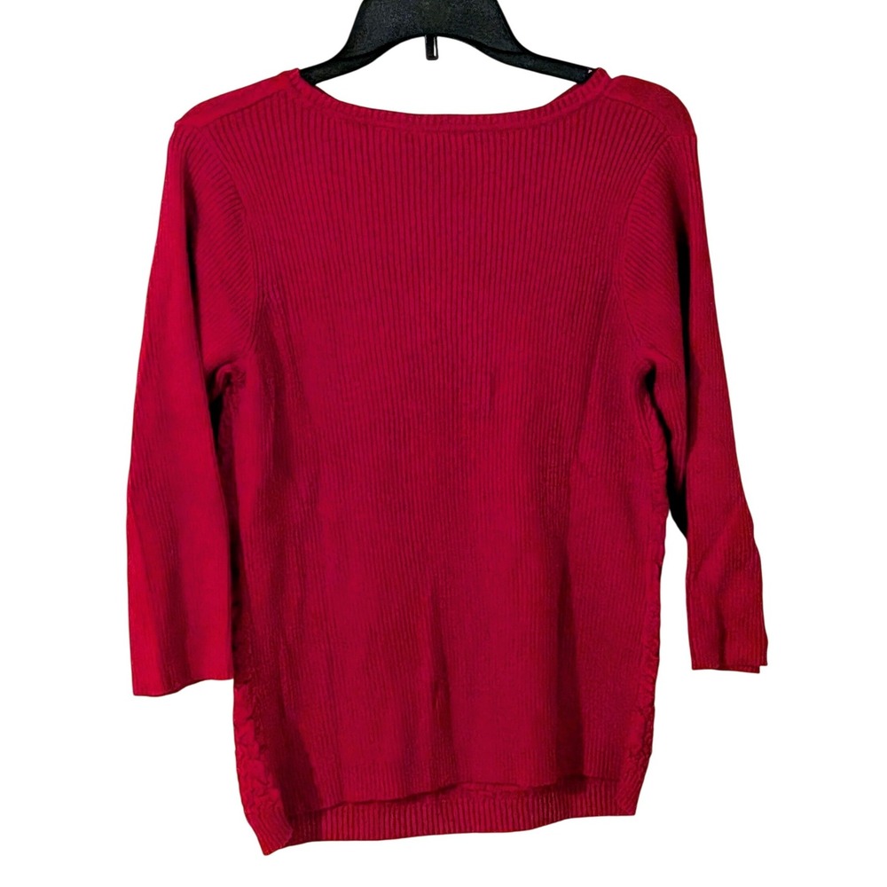 Villager by Liz Claiborne Red Textured Crew Neck 3/4 Sleeve Sweater Top S NWT